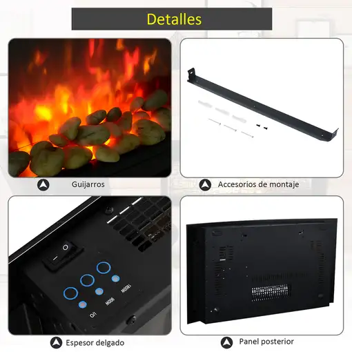 Chimenea Eléctrica de Pared 900/1800W Llama Protección Sobrecalentamiento HOMCOM