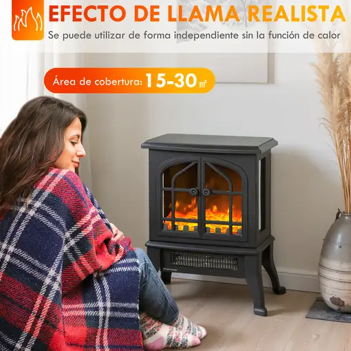 Chimenea Eléctrica de Pie 900/1800W Efecto Llama 3D Negro HOMCOM