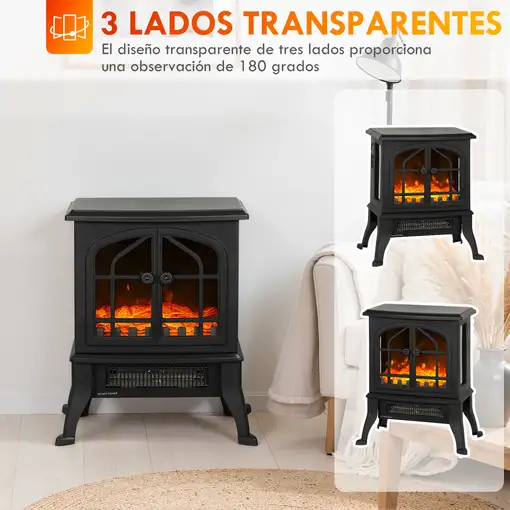 Chimenea Eléctrica de Pie 900/1800W Efecto Llama 3D Negro HOMCOM