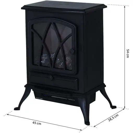 Chimenea Eléctrica Pie 1000W/2000W Movible Decorativo Efecto Llamas Negro HOMCOM