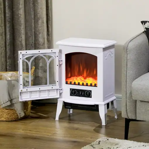 Chimenea Eléctrica 1000W/2000W con Efecto de Llama 39x23x56,5 cm Blanco HOMCOM