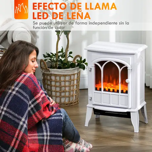 Chimenea Eléctrica 1000W/2000W con Efecto de Llama 39x23x56,5 cm Blanco HOMCOM