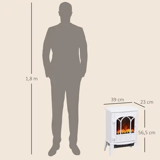 Chimenea Eléctrica 1000W/2000W con Efecto de Llama 39x23x56,5 cm Blanco HOMCOM