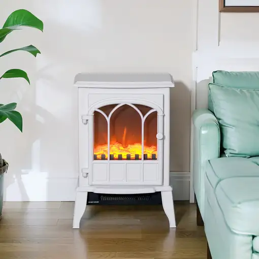 Chimenea Eléctrica 1000W/2000W con Efecto de Llama 39x23x56,5 cm Blanco HOMCOM