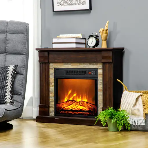 Chimenea Eléctrica 1800W con Efecto de Llama 80x21,6x67,8cm Marrón Oscuro HOMCOM