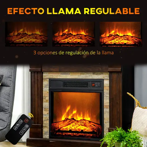 Chimenea Eléctrica 1800W con Efecto de Llama 80x21,6x67,8cm Marrón Oscuro HOMCOM
