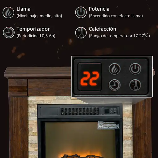 Chimenea Eléctrica 1800W con Efecto de Llama 80x21,6x67,8cm Marrón Oscuro HOMCOM