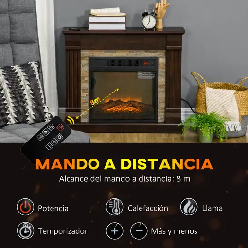 Chimenea Eléctrica 1800W con Efecto de Llama 80x21,6x67,8cm Marrón Oscuro HOMCOM