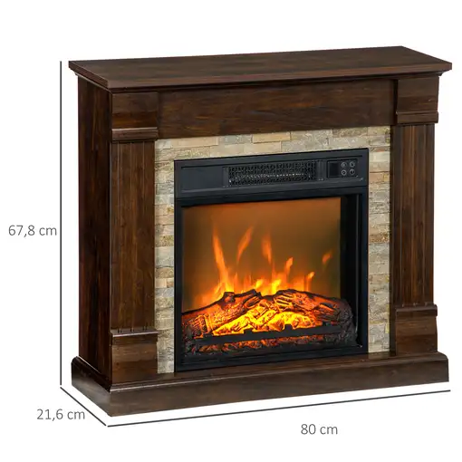 Chimenea Eléctrica 1800W con Efecto de Llama 80x21,6x67,8cm Marrón Oscuro HOMCOM