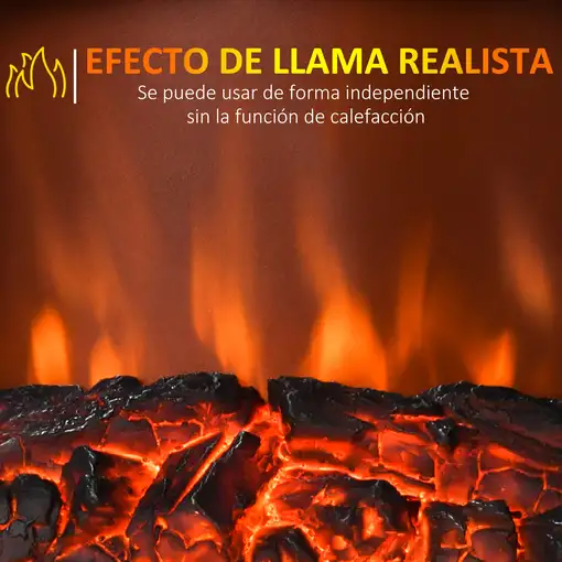 Chimenea Eléctrica 1000/2000W con Llama Simulada y Termostato Ajustable HOMCOM