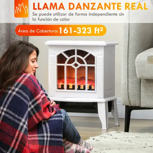 Chimenea Eléctrica 1000 W/2000 W 36,5x24x46 cm Blanco HOMCOM