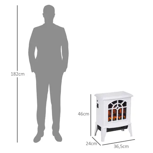 Chimenea Eléctrica 1000 W/2000 W 36,5x24x46 cm Blanco HOMCOM