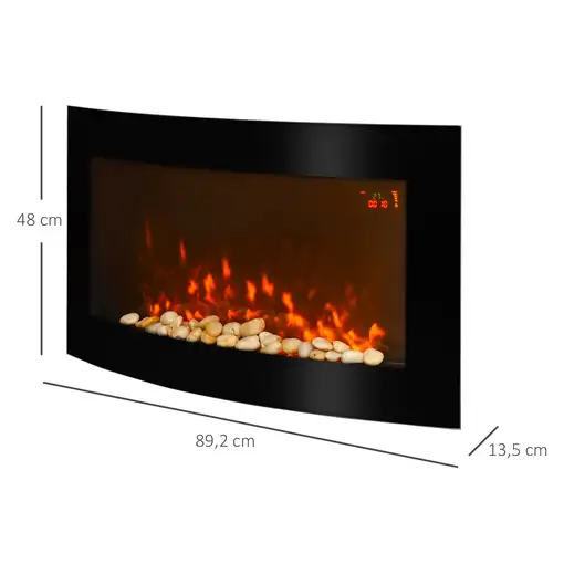 Chimenea Eléctrica de Pared 1000W/2000W Efecto de Llamas Luz LED Negro HOMCOM
