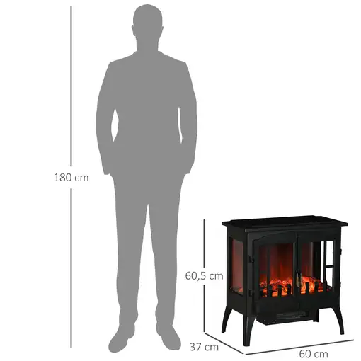 Chimenea Eléctrica 1000 W/2000 W con Ventanas 60x37x60,5 cm Negro HOMCOM