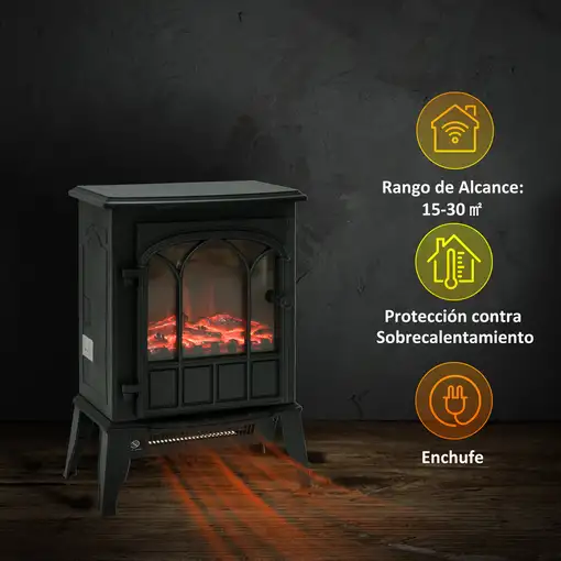 Chimenea Eléctrica de Pie Decorativa Calefactor Estufa 1000/2000W HOMCOM