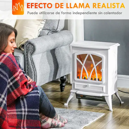 Chimenea Eléctrica 1000W/2000W con Ventanas 45x28,5x54 cm Blanco HOMCOM