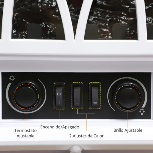 Chimenea Eléctrica 1000W/2000W con Ventanas 45x28,5x54 cm Blanco HOMCOM