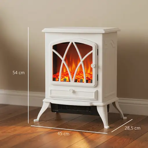 Chimenea Eléctrica 1000W/2000W con Ventanas 45x28,5x54 cm Blanco HOMCOM