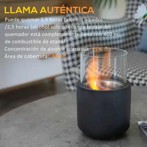 Chimenea Bioetanol Sobremesa Capacidad 0,4 L Combustión 2,5h 12x12x19 cm HOMCOM