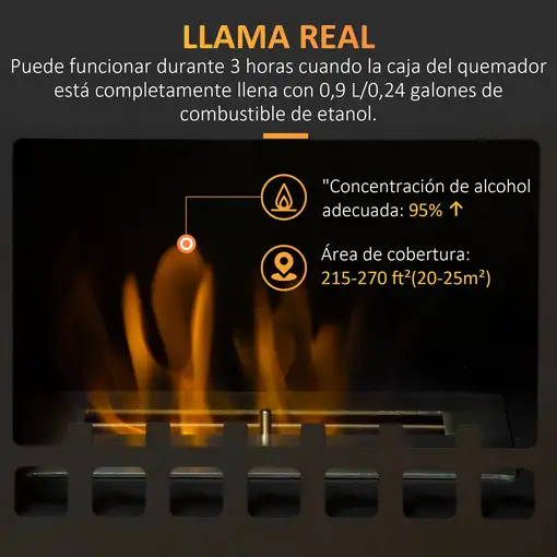 Chimenea de Bioetanol 7000 BTU con Tanque de 1,2 L 41x25x54 cm Negro HOMCOM