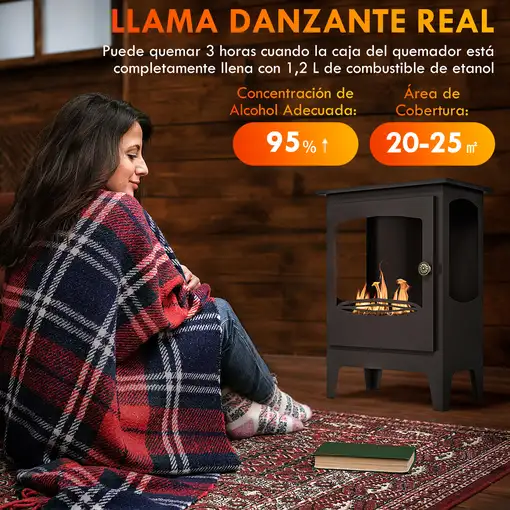 Chimenea de Etanol 7000BTU Tanque de 0,9 L 39x26x54 cm Negro HOMCOM