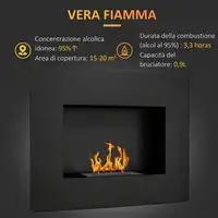 Chimenea de Bioetanol de Pared con Tanque de 0,9 L 66x16x52 cm Negro HOMCOM