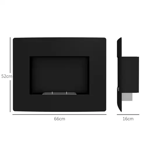 Chimenea de Bioetanol de Pared con Tanque de 0,9 L 66x16x52 cm Negro HOMCOM