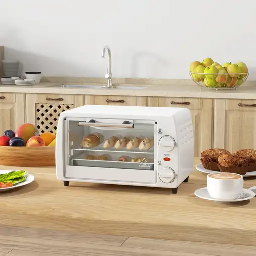 Horno Eléctrico Sobremesa 10 Litros 750W 36,5x26x22 cm Blanco HOMCOM