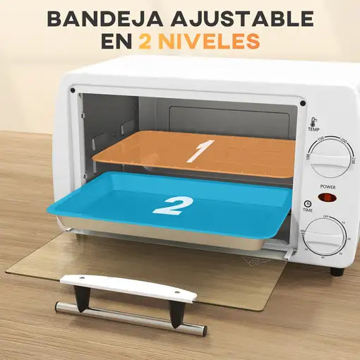 Horno Eléctrico Sobremesa 10 Litros 750W 36,5x26x22 cm Blanco HOMCOM