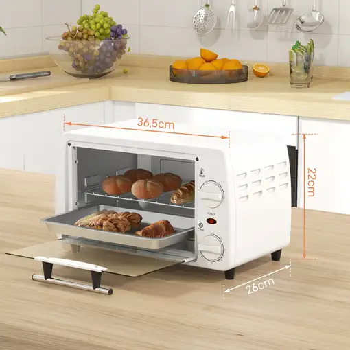 Horno Eléctrico Sobremesa 10 Litros 750W 36,5x26x22 cm Blanco HOMCOM