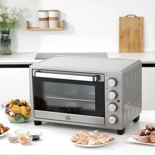 Mini Horno Eléctrico 32L 1600W 52,2x38,1x33,5 cm Plata HOMCOM