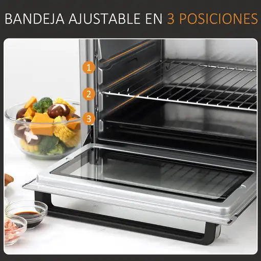 Mini Horno Eléctrico 32L 1600W 52,2x38,1x33,5 cm Plata HOMCOM