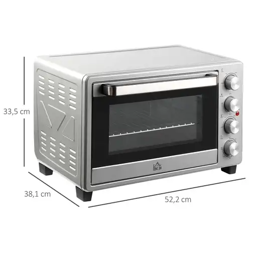 Mini Horno Eléctrico 32L 1600W 52,2x38,1x33,5 cm Plata HOMCOM