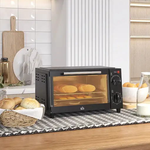 Mini Horno Eléctrico 9L 50W con Temperatura Ajustable Temporizador Negro HOMCOM
