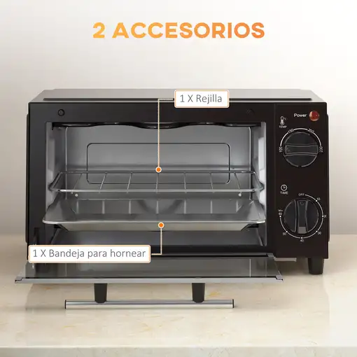 Mini Horno Eléctrico 9L 50W con Temperatura Ajustable Temporizador Negro HOMCOM