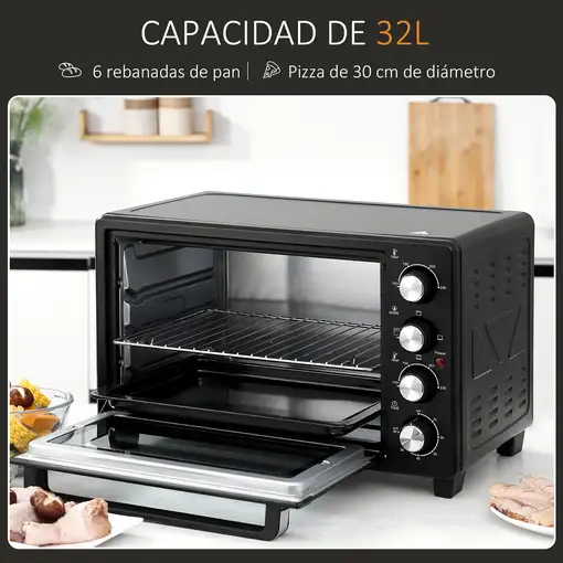 Mini Horno Eléctrico 32L 1600W 52,2x38,1x33,5 cm Negro HOMCOM