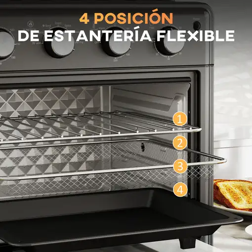 Horno Eléctrico Multifunción de Sobremesa de 30L 1600W 43x39x39cm Negro HOMCOM