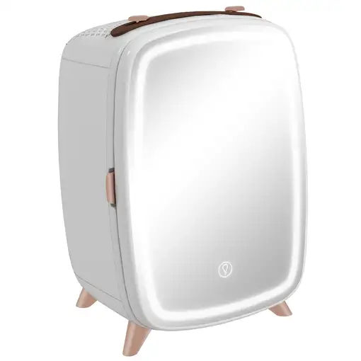 Nevera Cosméticos 6L 9V con Puerta con Espejo 24,3x19,4x35,6 cm Blanco HOMCOM