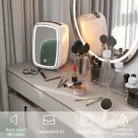 Nevera Cosméticos 6L 9V con Puerta con Espejo 24,3x19,4x35,6 cm Blanco HOMCOM