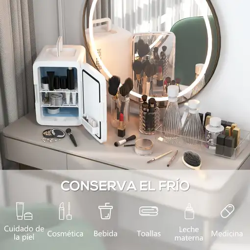 Nevera Cosméticos 10L Extrasilenciosa 12V/240V para Enfriar y Calentar HOMCOM