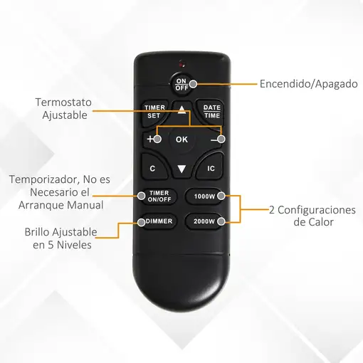 Chimenea Eléctrica 1000W/2000W Temporizador Termostado Llama 102x30x95 cm HOMCOM