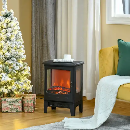 Chimenea Eléctrica 900W/1800W con Ventanas 39x26x54,8 cm Negro HOMCOM