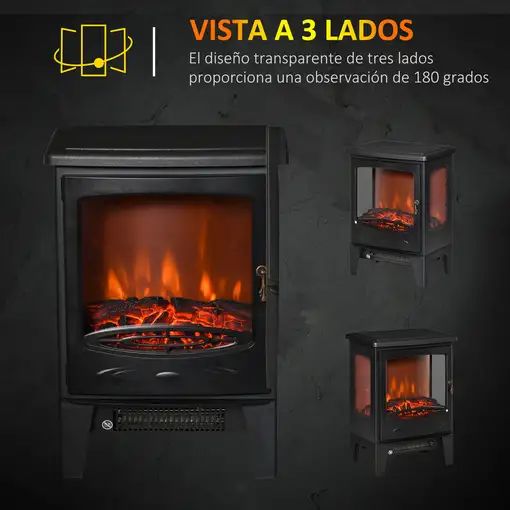 Chimenea Eléctrica 900W/1800W con Ventanas 39x26x54,8 cm Negro HOMCOM