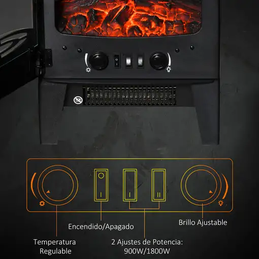 Chimenea Eléctrica 900W/1800W con Ventanas 39x26x54,8 cm Negro HOMCOM