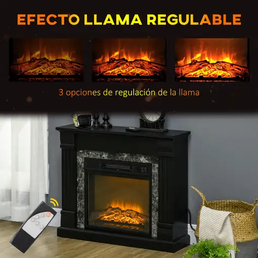 Chimenea Eléctrica 1800W con Efecto de Llama para Sala 30 m² Negro HOMCOM