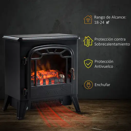 Chimenea Eléctrica Portátil 925W/1800W con Efecto de Llama 36x25,5x41,5cm HOMCOM