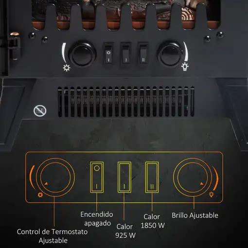 Chimenea Eléctrica Portátil 925W/1800W con Efecto de Llama 36x25,5x41,5cm HOMCOM