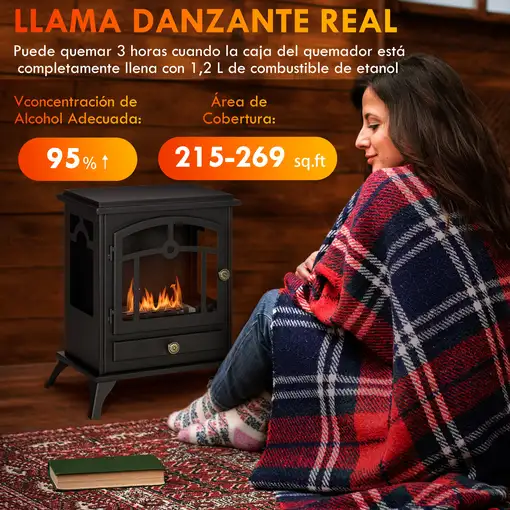 Chimenea de Bioetanol con Tanque de 0,9 L 45x28x54 cm Negro HOMCOM