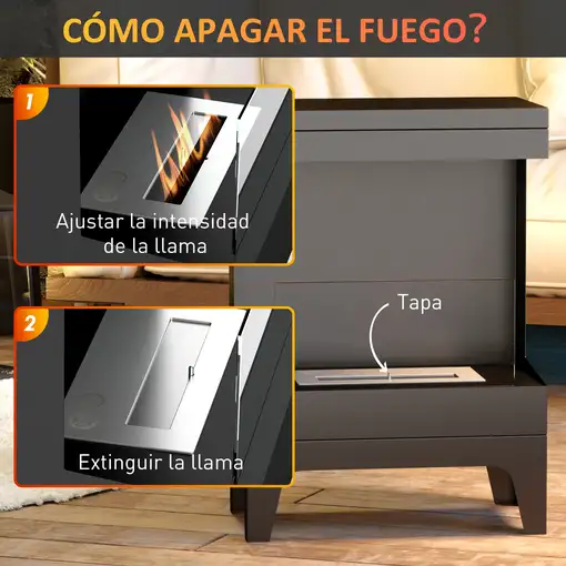 Chimenea de Bioetanol de Pie con Tanque de 0,9 L 38x22x54 cm Negro HOMCOM