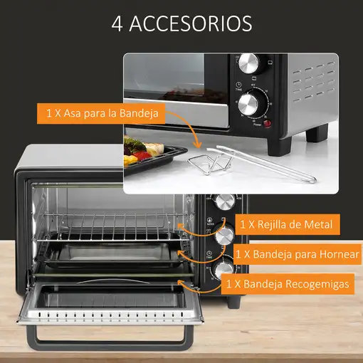 Horno Eléctrico de Sobremesa 16L 1400W con 3 Modos de Calor y Termostato HOMCOM
